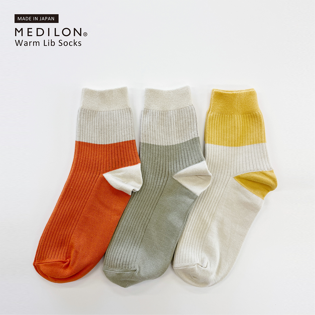 メディロン　カラーリブ編みソックス(３足セット)